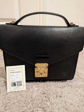 Authentic Louis Vuitton Black Epi Leather Top Handle Bag